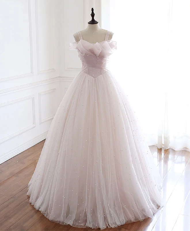 prom dresses with illusion panelsLight Pink Tulle Long Prom Dress Pink Tulle Formal Graduation Dresses