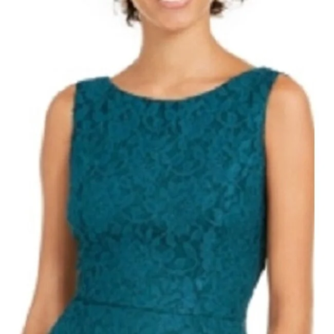 Sleeveless Dress In GeorgetteSpeechless Women's Green Lace Zippered Sleeveless Jewel Neck Short Fit + Flare Dress Green Size Small