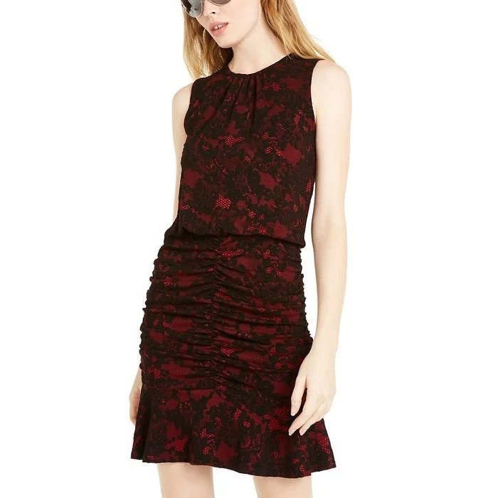 Sleeveless Dress With PocketsMichael Kors Women's Embroidered Lace Floral Sleeveless Jewel Neck Short Cocktail Dress Red Size X-Large