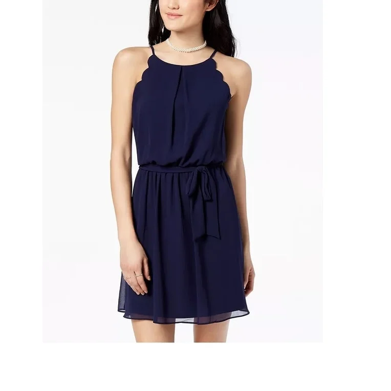 Sleeveless Dress With Zip-Up BackBcx Juniors' Scalloped Sleeveless Dress With Sash Belt Navy Size Medium