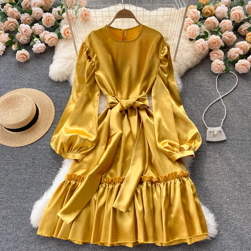 Fitted Silk Long Sleeves DressCute long sleeve dress fashion dress  466