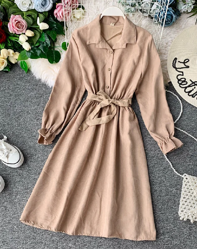 Flexible Long Sleeves Chiffon DressCute A line long sleeve dress autumn clothing  1068