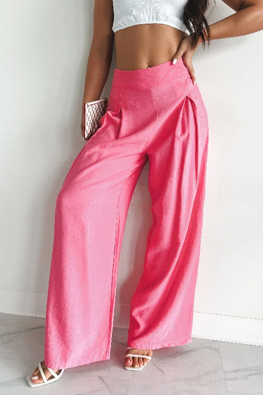 women's yoga pantsEnergetic Response High Rise Pleated Wide Leg Pants (Pink)