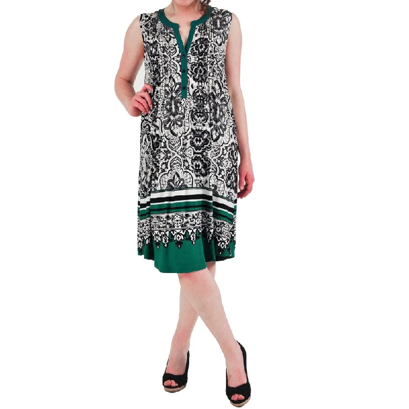 Sleeveless Dress VintageLa Cera Women's Sleeveless Print Dress with Solid Contrast Trim