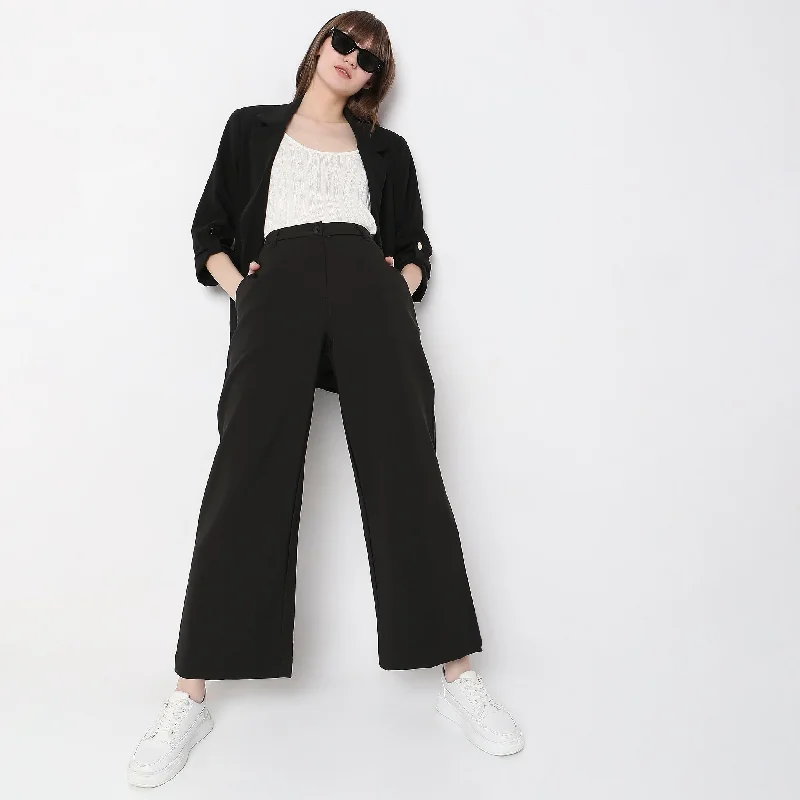 women's high-performance pantsRegular Fit Solid High Rise Trousers