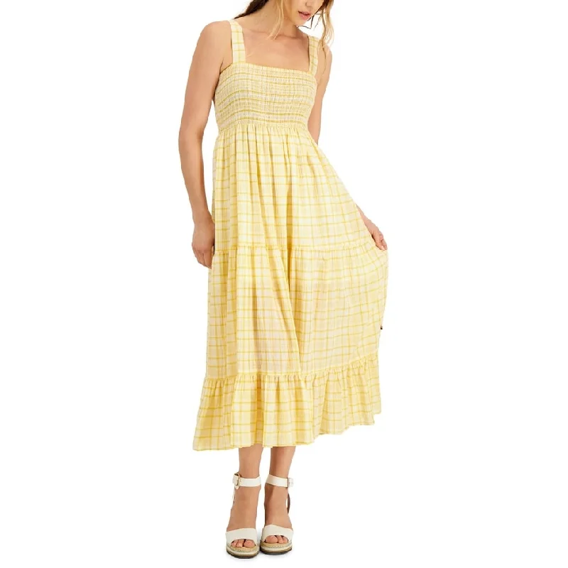 Sleeveless Dress With Zip-Up BackTommy Hilfiger Women's Plaid Tiered Sleeveless Dress Yellow Size Medium