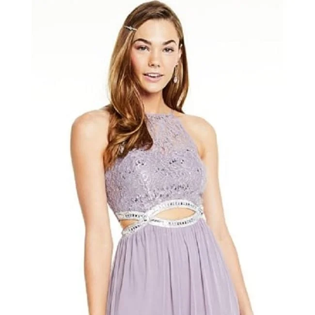 Sleeveless Dress BridalSpeechless Women's Sequined Cut Out Sleeveless Halter Full Length Formal Empire Waist Dress Purple Size 0