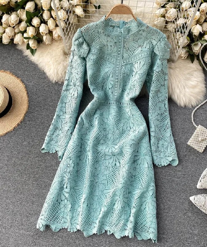 Full-Length Long Sleeves Formal GownA line cutout lace dress long sleeve dress  920