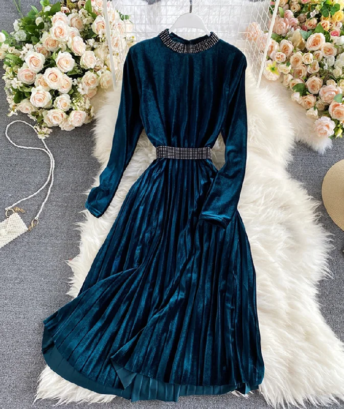 Formal Velvet Long Sleeves DressElegant velvet long sleeve dress  963