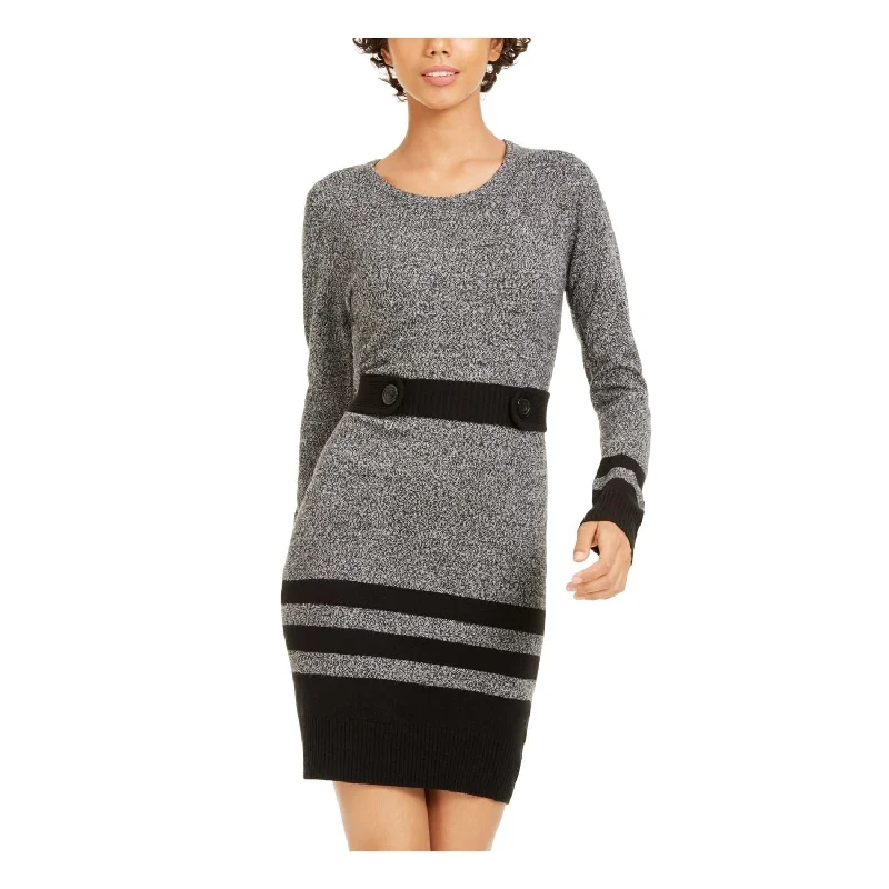 Flexible Fit Long Sleeves DressBcx Women's Color Block Long Sleeve Jewel Neck Short Body Con Dress Gray Size X-Small