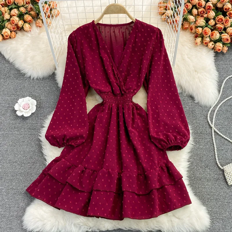 Fuzzy Long Sleeves Mother of the Bride DressCute v neck long sleeve dress fashion dress  413