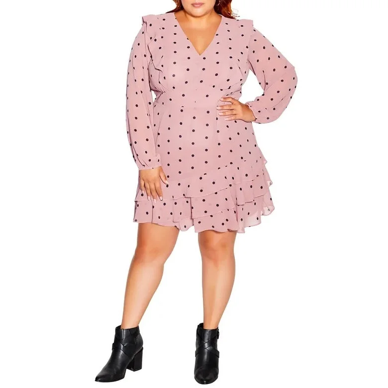 Fancy Long Sleeves Wedding Guest DressCity Chic Women's Sabrina Polka Dot Long Sleeve Dress Pink Size Xs