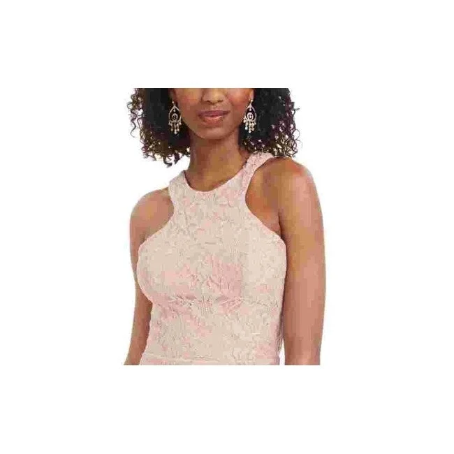 Sleevedless Dress DesignCity Studios Women's Embroidered Cut Out Sleeveless Halter Short Body Con Cocktail Dress Pink Size 3