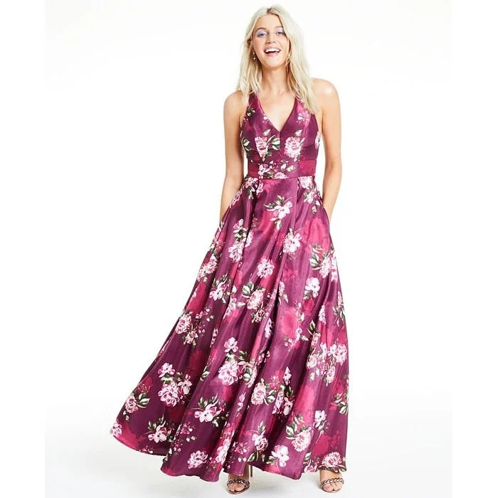 Sleeveless Dress GraduationCity Studios Women's Floral Sleeveless Full Length Formal Fit Flare Dress Purple Size 7