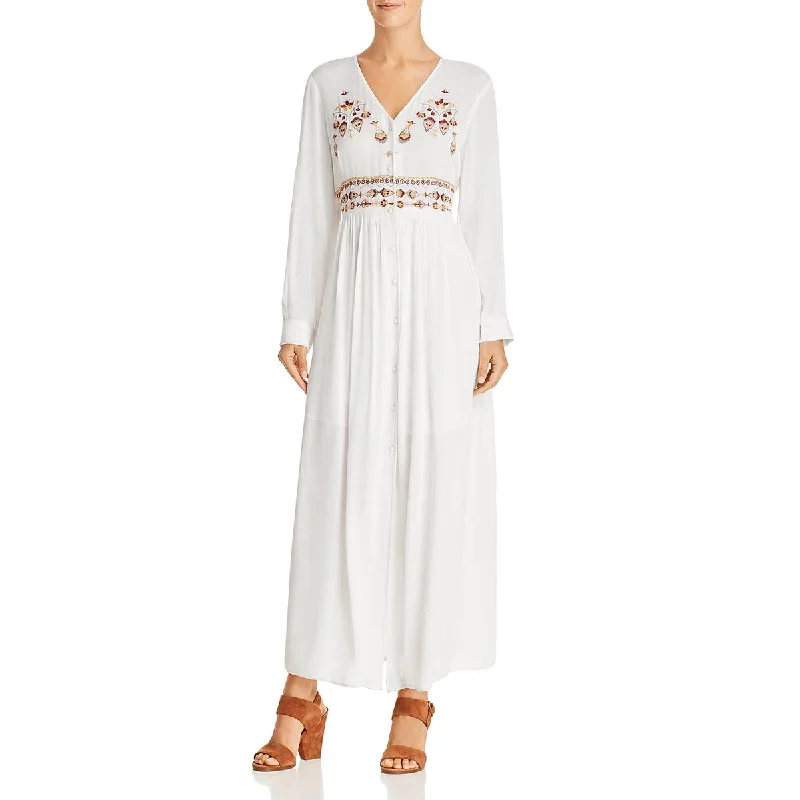 Full-Body Long Sleeves DressEn Crème Womens Embroidered Long Sleeves Casual Dress