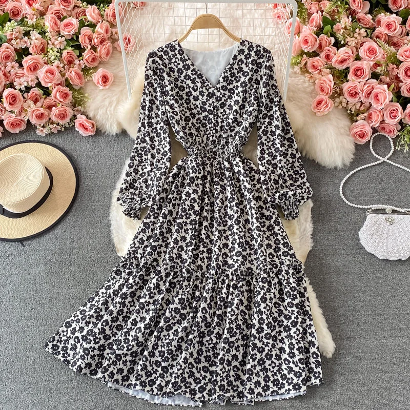 Fuzzy Knitted Long Sleeves DressCute floral long sleeve dress fashion dress  443