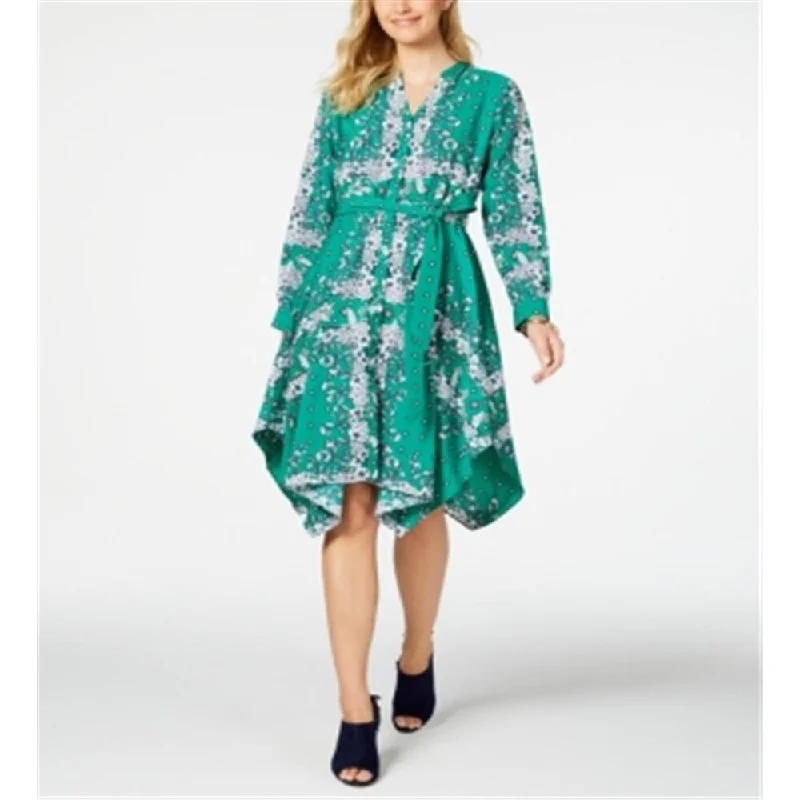 Funky Pattern Long Sleeves DressCharter Club Women's Long Sleeve Handkerchief Dress Green Size XX-Large