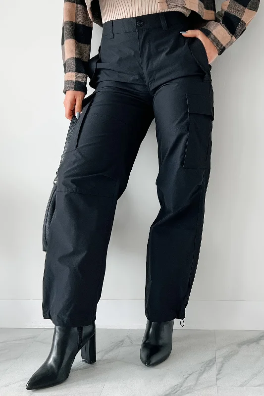 women's bell-bottom pantsTensions Are High Cargo Pants (Black)