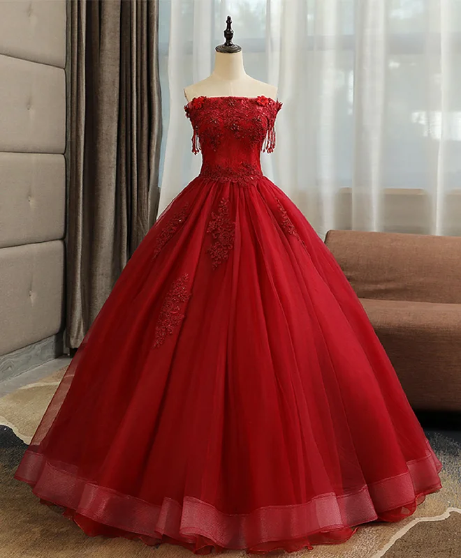 prom dress color trendsBurgundy tulle lace long prom gown, burgundy tulle lace formal dress