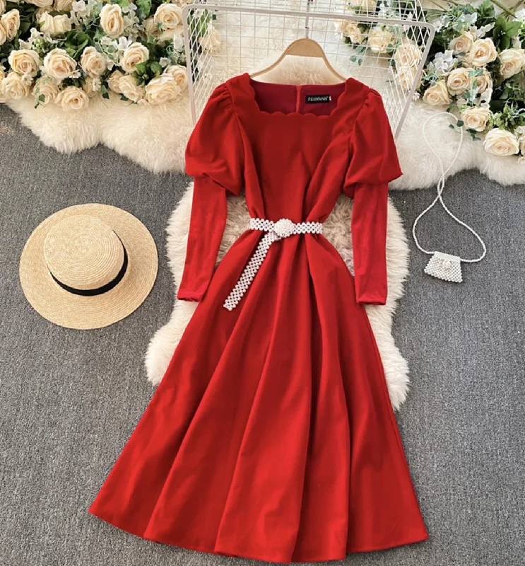 Formal Long Sleeves Lace-Up DressStylish A line dress long sleeve dress  812