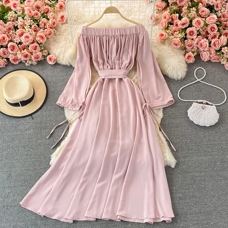 Full-Length Long Sleeves Formal GownCute A line long sleeve dress fashion dress  410