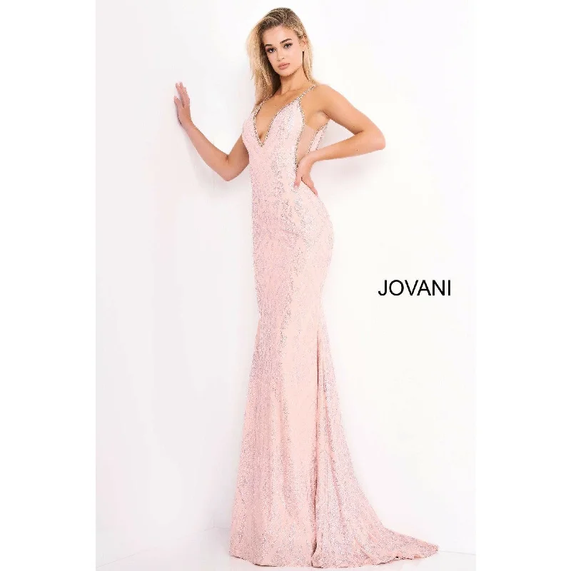 empire waist prom dressesJovani Blush Plunging Neckline Fitted Prom Dress 68539