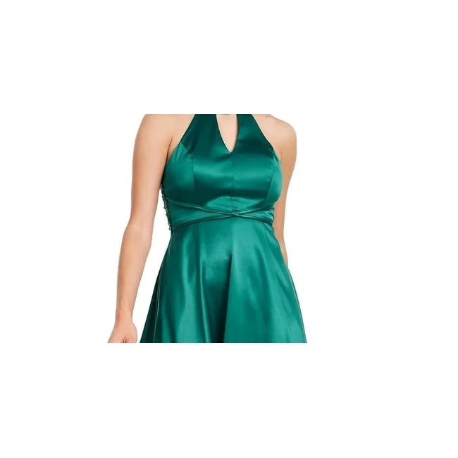 Sleeveless Dress MaxiCrystal Doll Women's Green Sleeveless Halter Tea Length Hi Lo Cocktail Dress Green Size 3