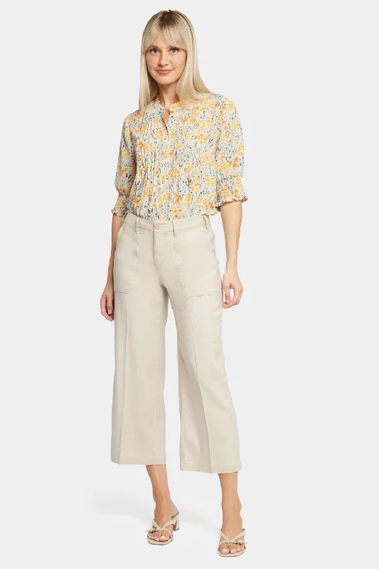 women's silk pantsWide Leg Cargo Capri Pants - Feather