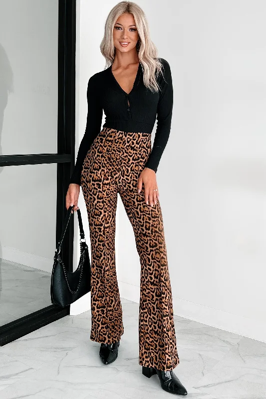 women's adventure pantsFeeling Ferocious Leopard Print Flare Pants (Leopard)