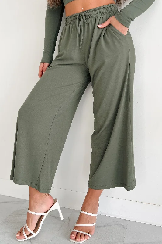 women's formal pantsLazy Reputation Drawstring Waist Lounge Pants (Dusty Olive)