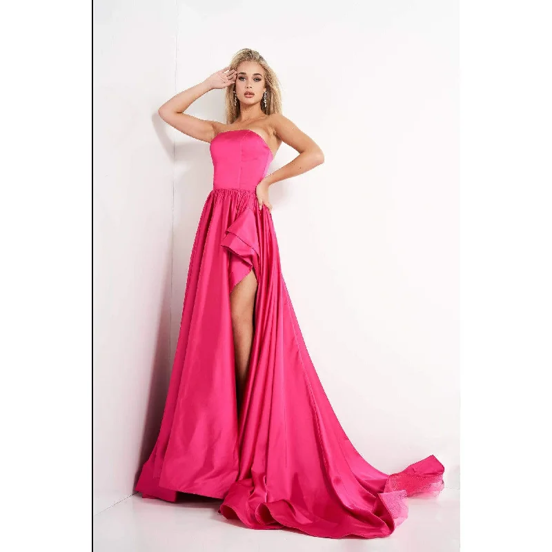 fitted prom dressesJovani Fuchsia High Slit Strapless Prom Gown 02563