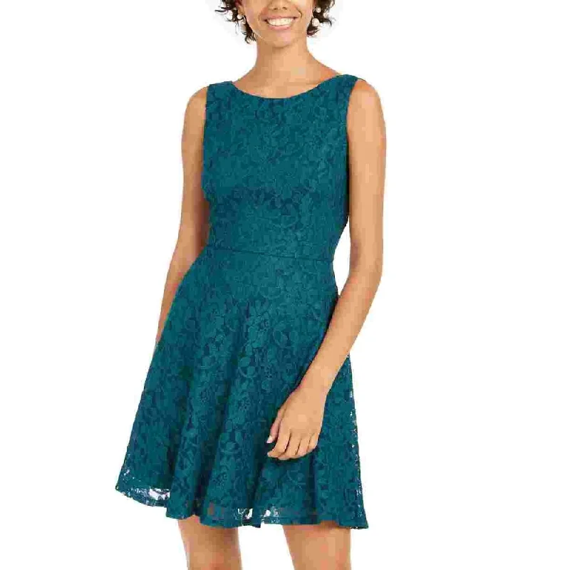 Sleeveless Dress With BeadsSpeechless Women's Lace Zippered Sleeveless Jewel Neck Short Fit Flare Dress Green Size Xxs