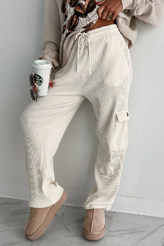 women's luxury pantsLeave Me Alone Cargo Waffle Knit Pants (Cream)