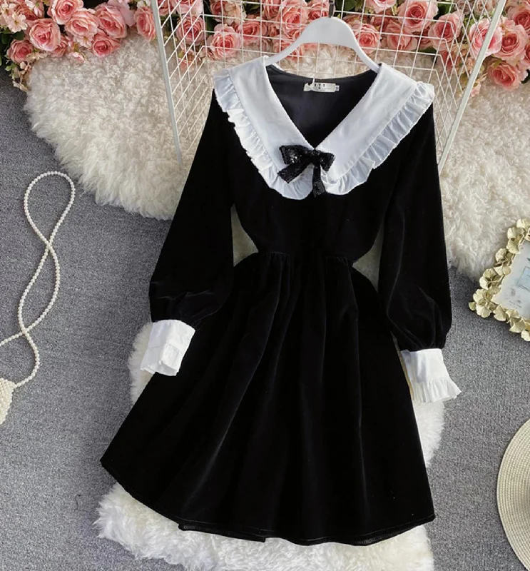 Flowing Long Sleeves Ruffle DressCute A line long sleeve dress fashion dress  810