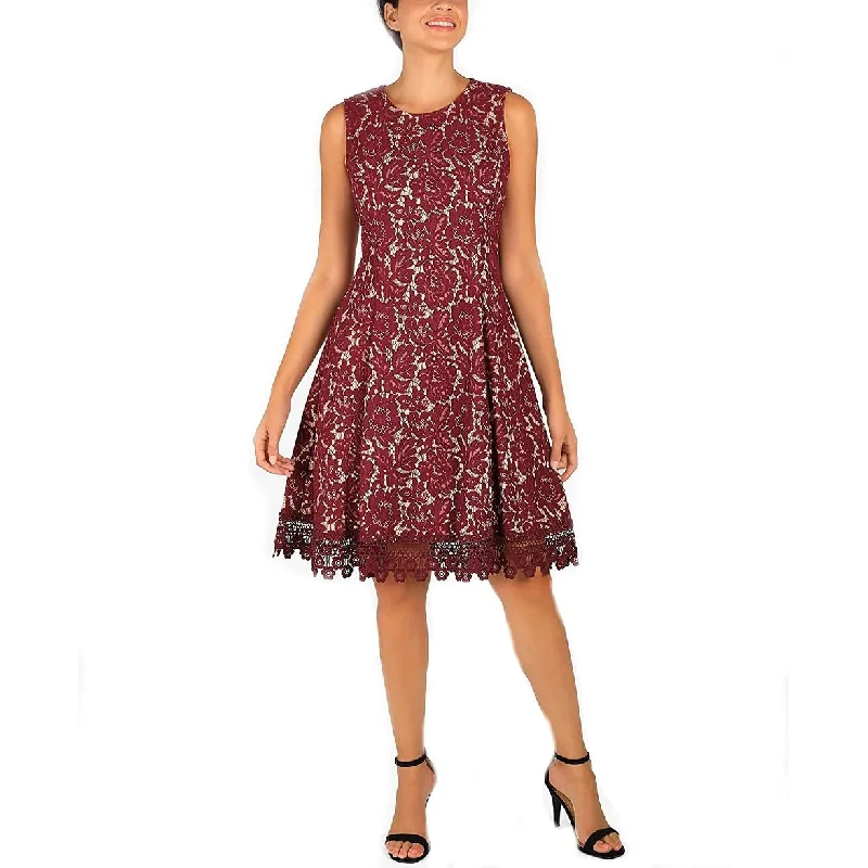 Sleeveless Dress AffordableDonna Ricco Women's Sleeveless Lace Dress Dark Red Size 16AV/MD/RG