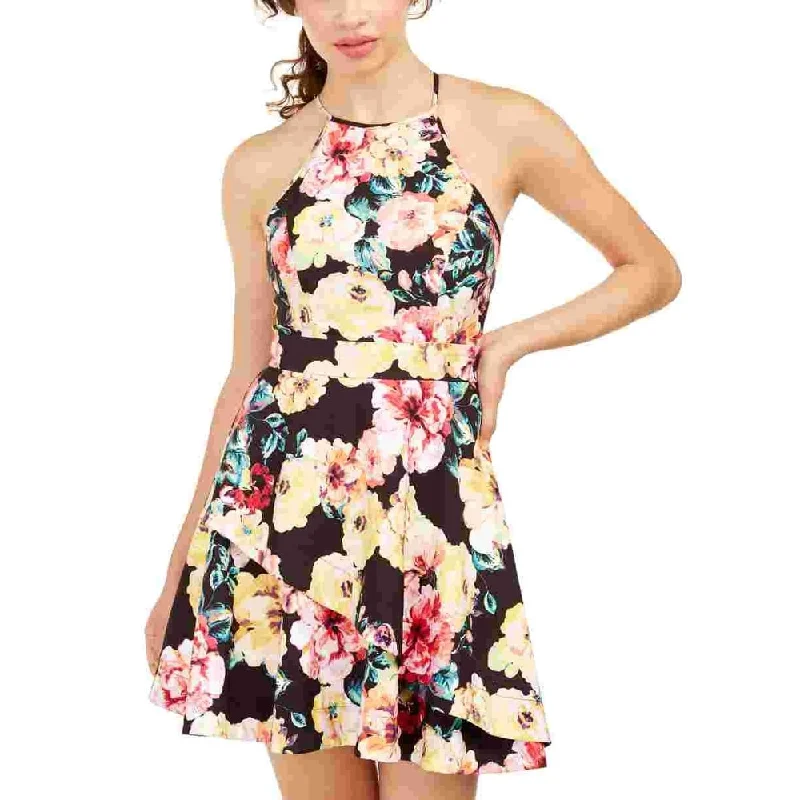 Sleeveless Dress With Button-Up BackSpeechless Women's Yellow Floral Sleeveless Halter Short Fit and Flare Dress Black Size 5