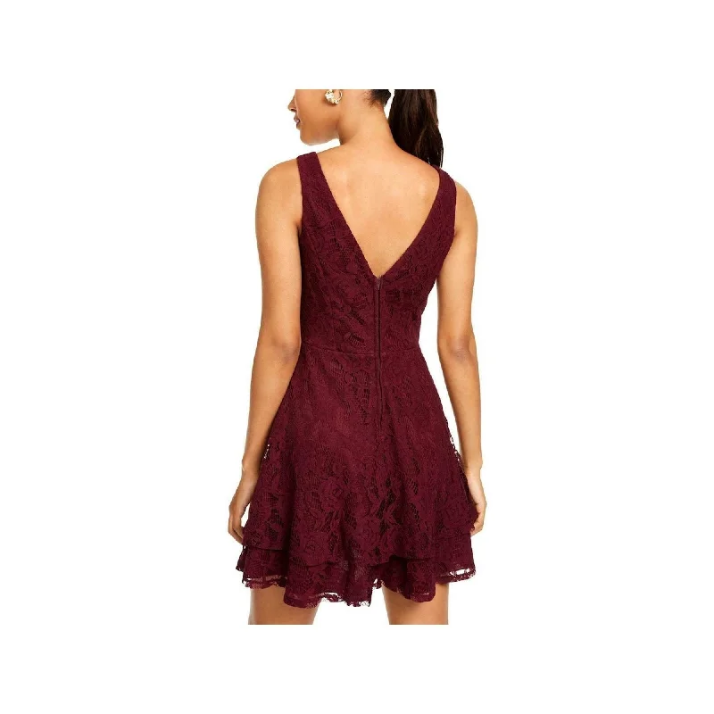 Sleeveless Dress For PartySpeechless Women's Sleeveless Jewel Neck Short Fit Flare Cocktail Dress Juniors Burgundy Size 0