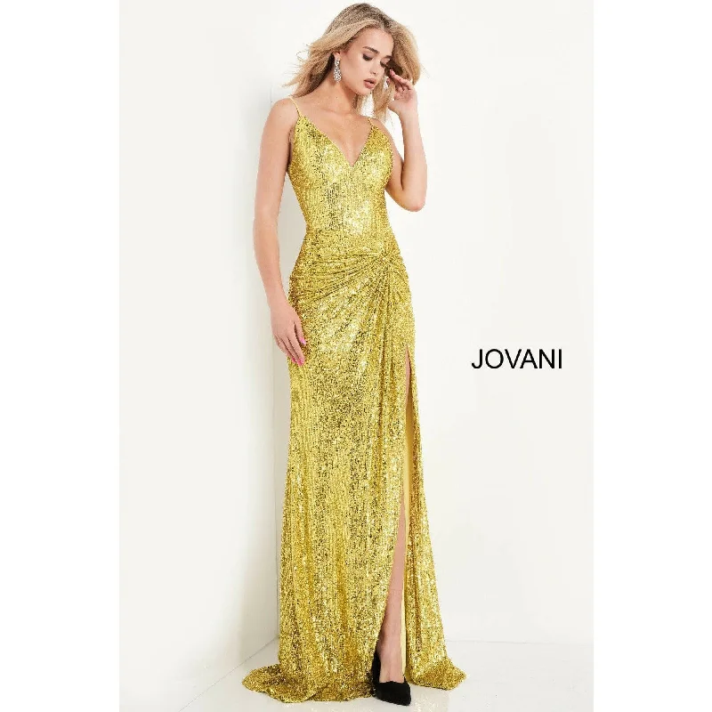 petite prom dressesJovani 06271 Yellow V Neck Sequin Prom Dress 06271