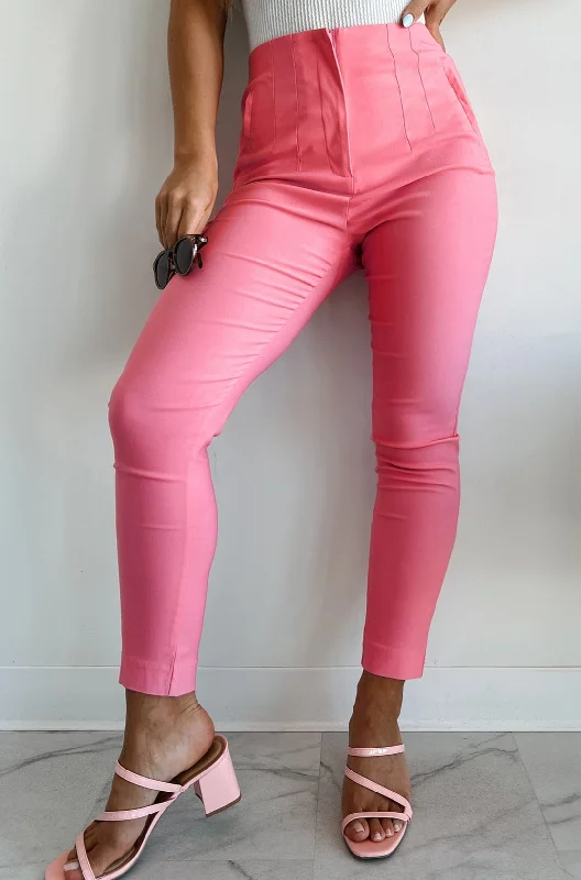 women's drawstring pantsRead The Fine Print High Waist Skinny Pants (Pink)