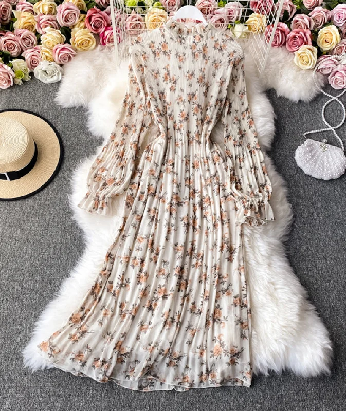 Fuzzy Knit Long Sleeves DressCute A line printed long sleeve dress  985