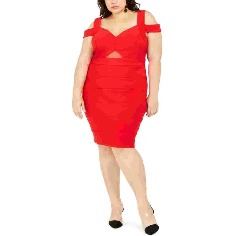 Sleeveless Dress In PolyesterEmerald Sundae Women's Cold Shoulder Cut Out Sleeveless Sweetheart Neckline Below The Knee Body Con Cocktail Dress Red Size 1X