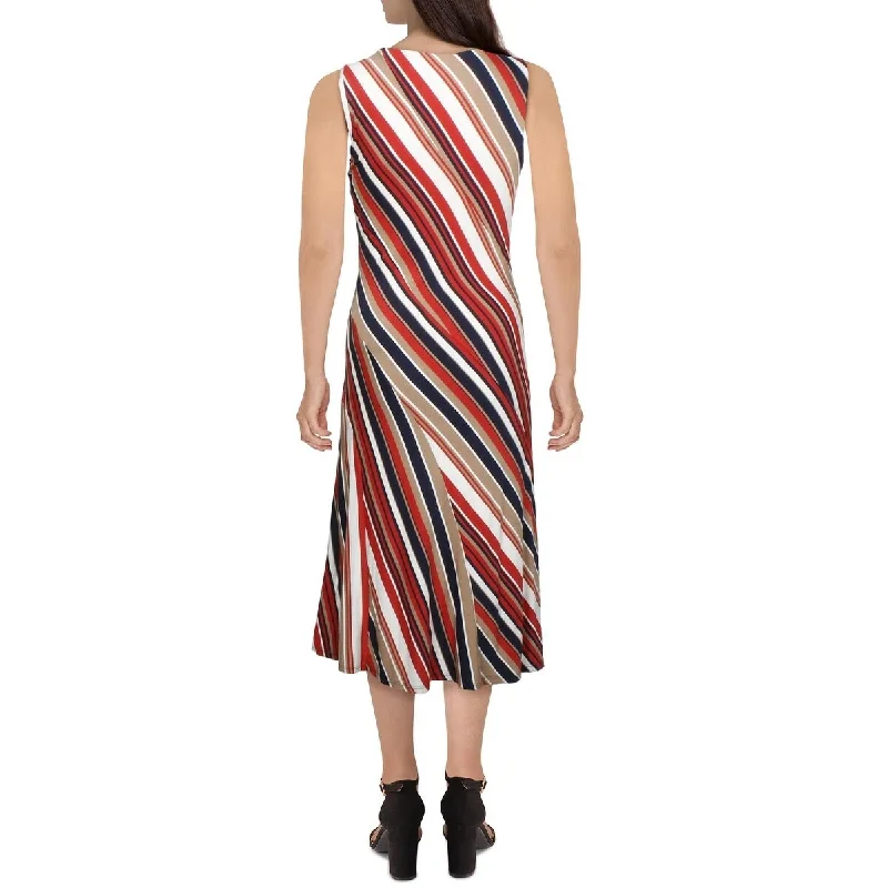 Sleeveless Dress With Adjustable StrapsBailey44 Women's Striped Sleeveless V Neck Below The Knee Shift Dress Red Size Small