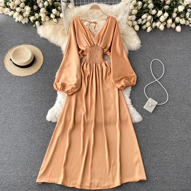 Formal Long Sleeves Cocktail GownCute v neck long sleeve dress fashion dress  407