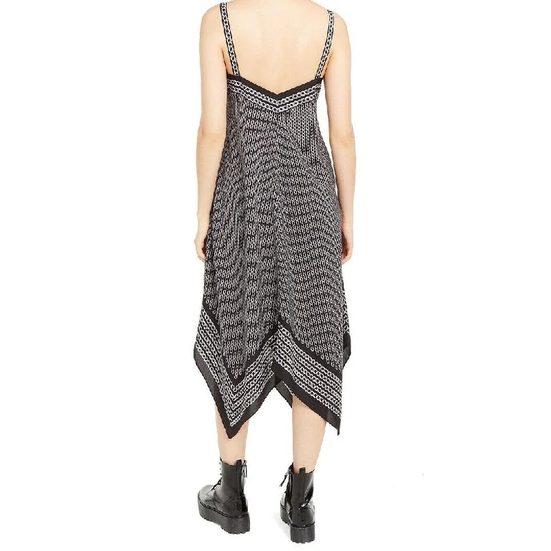 Sleeveless Dress With Asymmetric HemMichael Kors Women's Border Print Handkerchief Hem Sleeveless Dress Gray Size X-Small