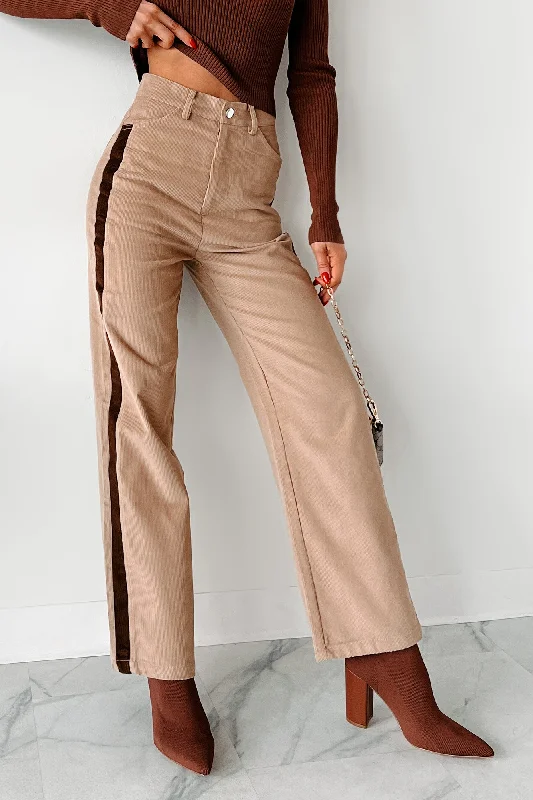 women's linen pantsPablo Side Stripe Corduroy Pants (Taupe)