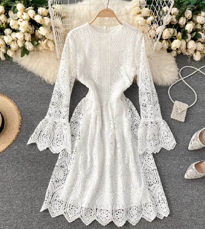 Fuzzy Wool Long Sleeves DressA line lace long sleeve dress fashion dress  972