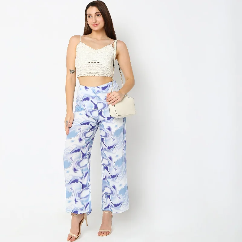 women's patched pantsFlare Fit Abstract Mid Rise Palazzos