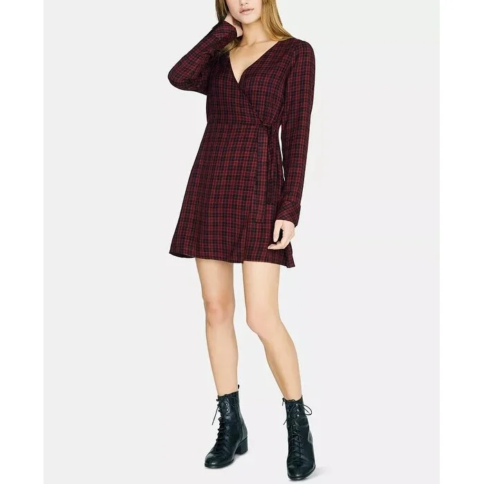 Fuzzy Wool Long Sleeves DressSancturay Women's Upbeat Plaid Long Sleeve Wrap Dress Black & Red Size 4