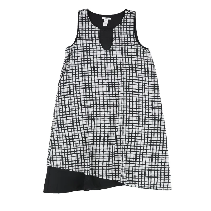 Sleeveless Dress With Geometric PrintsBar Iii Womens Sleeveless Grid Shift Dress