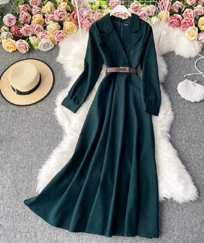 Funky Fashion Long Sleeves DressElegant corduroy long sleeve dress A line dress  982